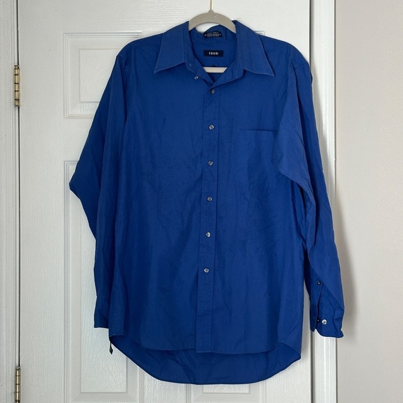 Men's IZOD Blue Dress Silky Poplin Shirt.  Size 16 34/35 Large - Picture 2 of 4